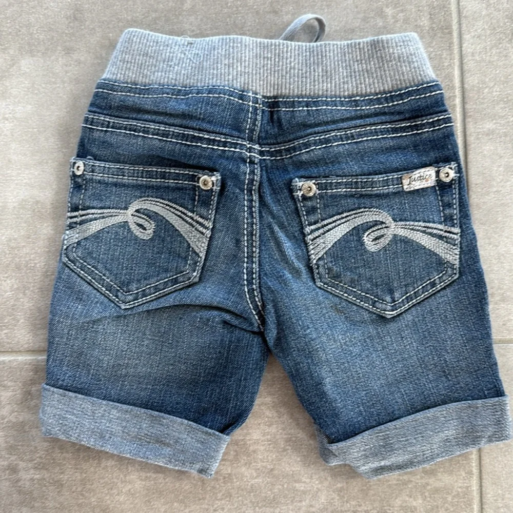 *LIKE NEW* Justice Girl's Cuffed Jean Shorts w/ Drawstring - 6S